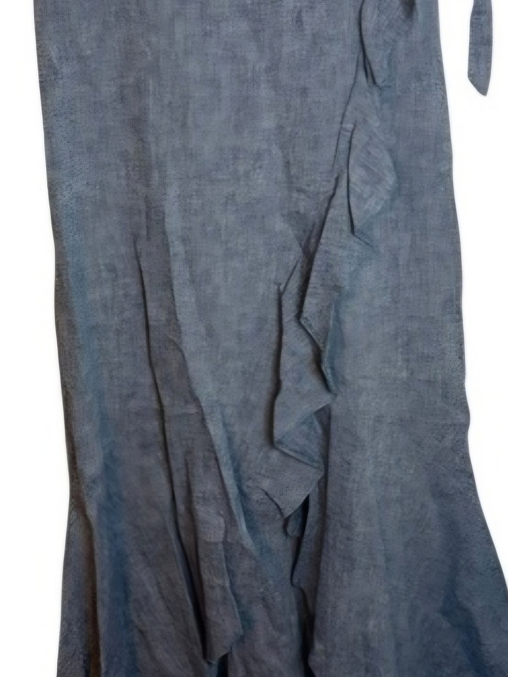 Express Women's Boho Linen Cotton Light Chambray Tie Wrap Ruffle Midi Skirt - Picture 3 of 5